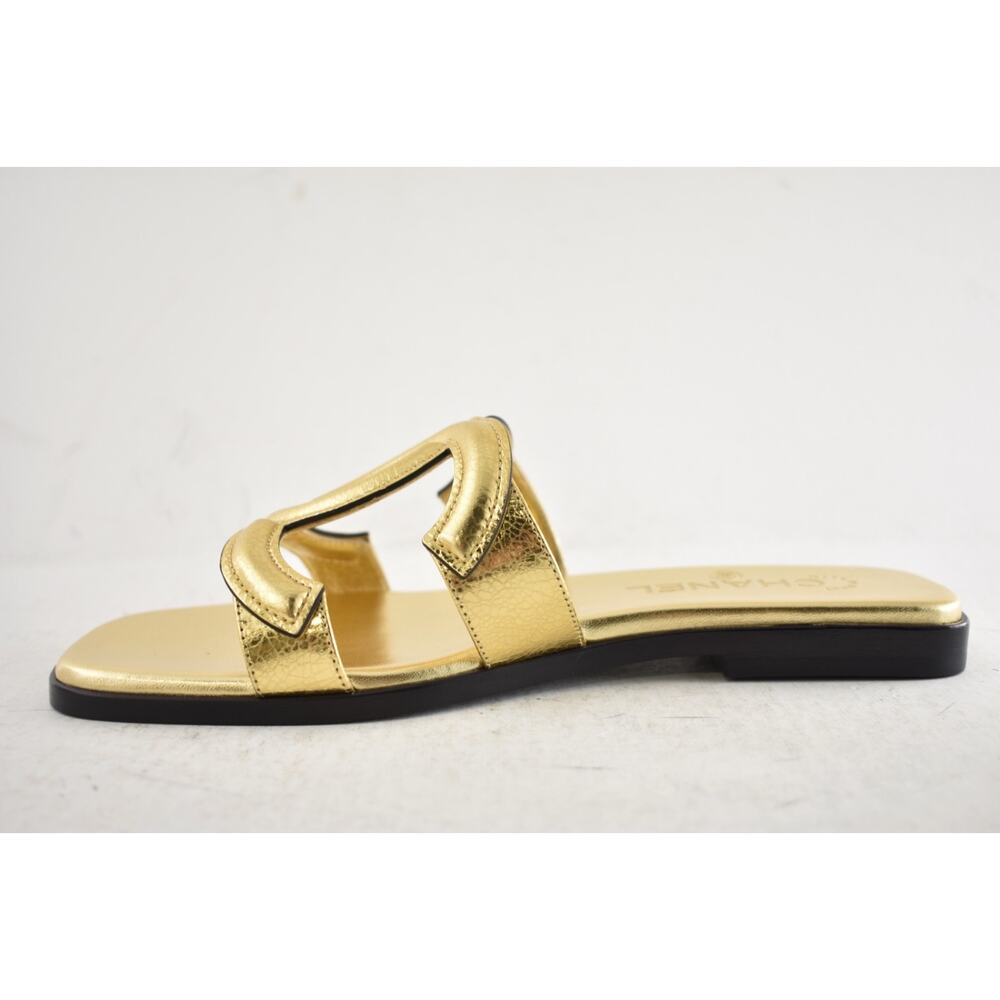 Chanel 26S Golden Gold Cracked Leather XL CC Logo Mules Slides Flat Sandals 38.5 - Picture 16 of 16